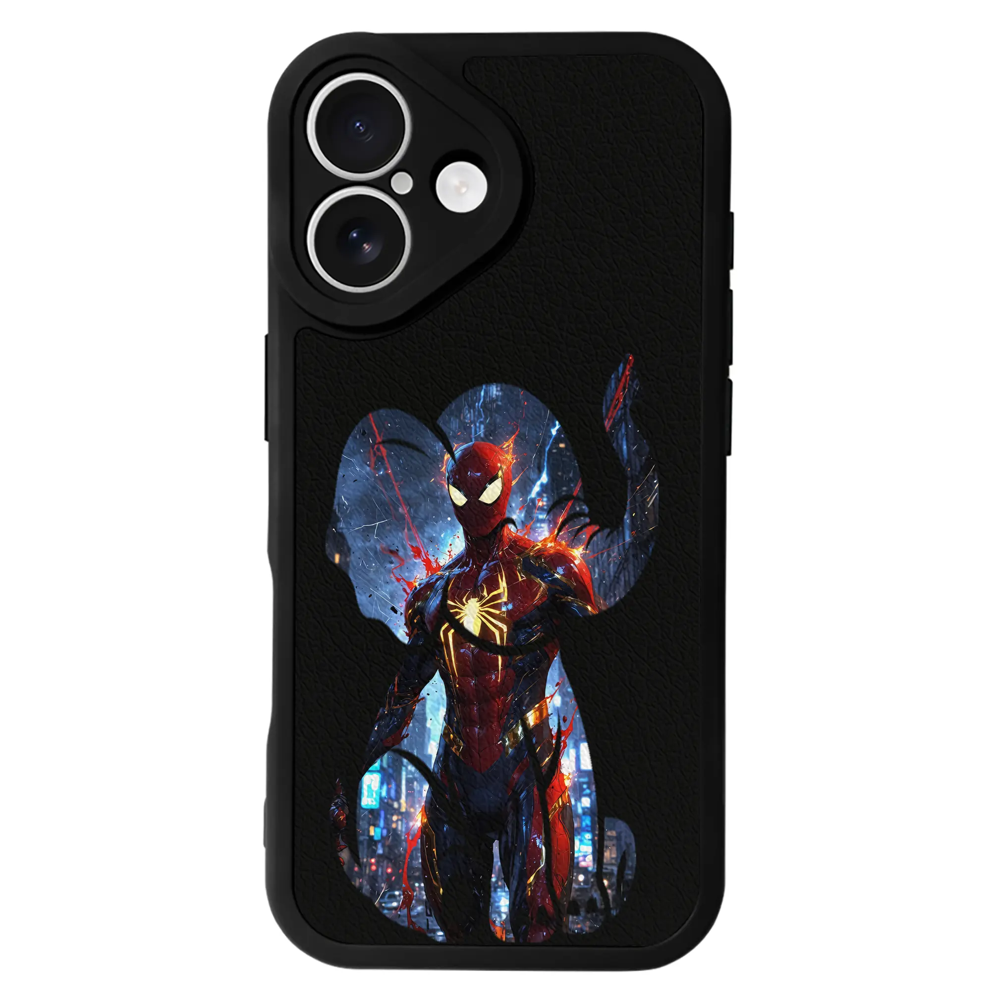 アベンジャーズ (Avenjāzu) グッズ スパイダーマン（Spider-Man） - IPhone 16シリーズ対応 ・ シリコンスマホケース ・ レザー調 ・ 高精度フィット ・ 耐衝撃 ・ ワイヤレス充電対応 ・ 精密カット